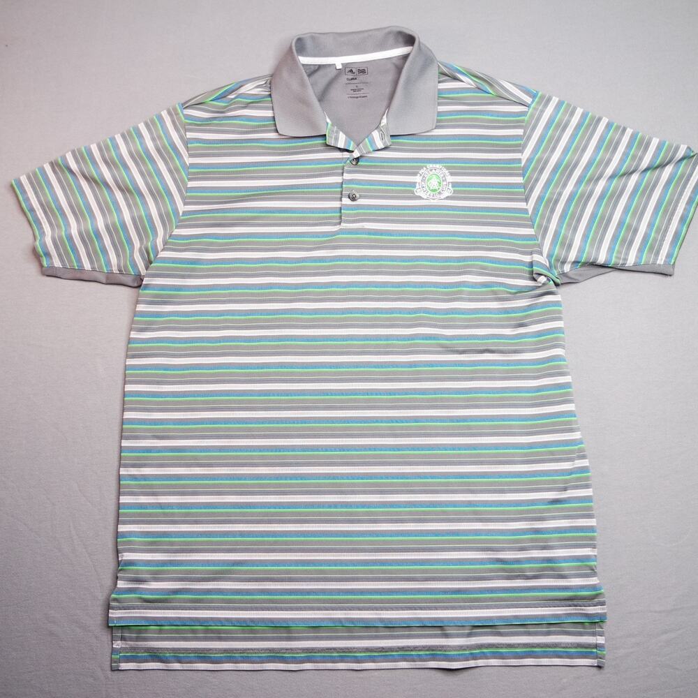 Adidas ClimaCool Polo Shirt Mens Grey Striped Golf Atlanta Athletic Club Men’s L